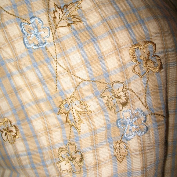 Vintage Y2K 90s 80s Liz Claiborne Button Up Shirt Top Plaid Khaki Preppy Western - Picture 5 of 8